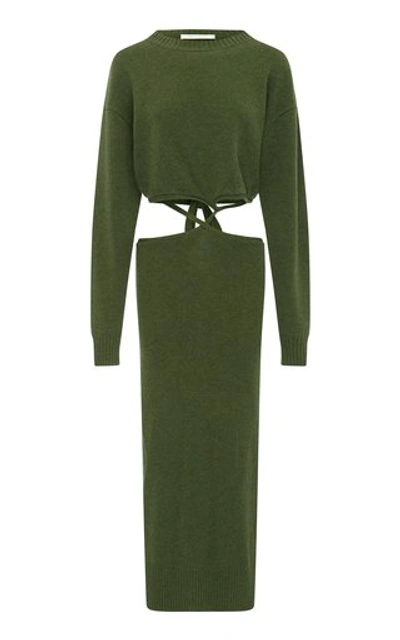 Christopher Esber Wool-cashmere Knit Sweater Dress In Green