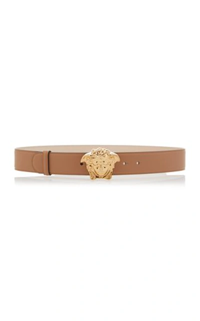 Versace Women's Gold-tone La Medusa Leather Belt In Caramel- Gold