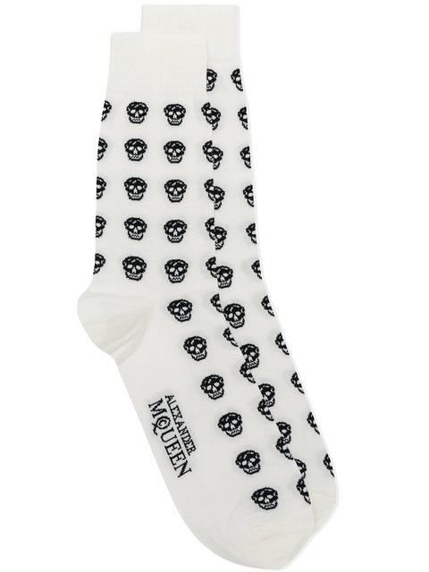Alexander Mcqueen Skull-jacquard Cotton-blend Socks In White Multi ...