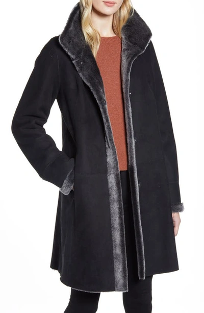 Hiso Reversible Genuine Shearling Coat In Black