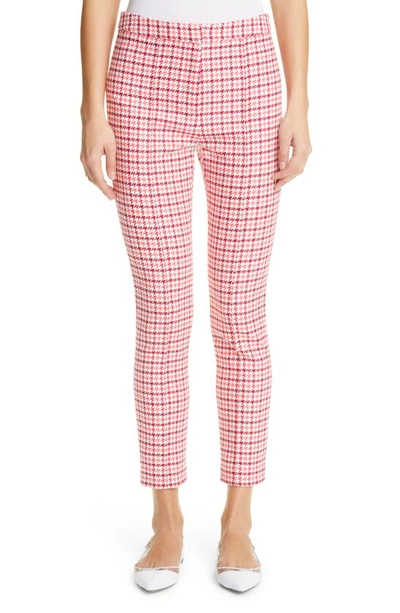 Adam Lippes Houndstooth Jacquard Crop Cigarette Pants In Multi Pink