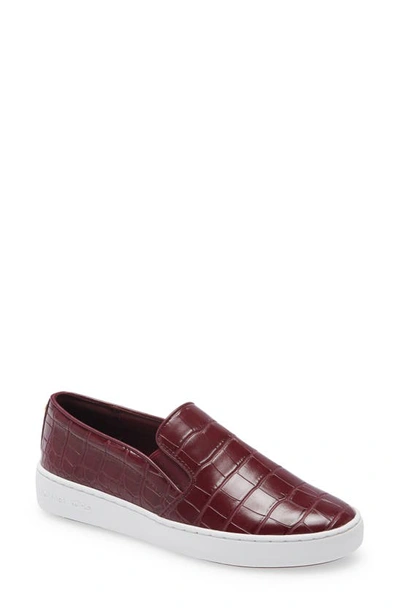 Michael Michael Kors Keaton Slip-on Sneaker In Dark Berry Embossed Leather