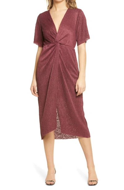 All In Favor Dolman Plissé Midi Dress In Tawny Port