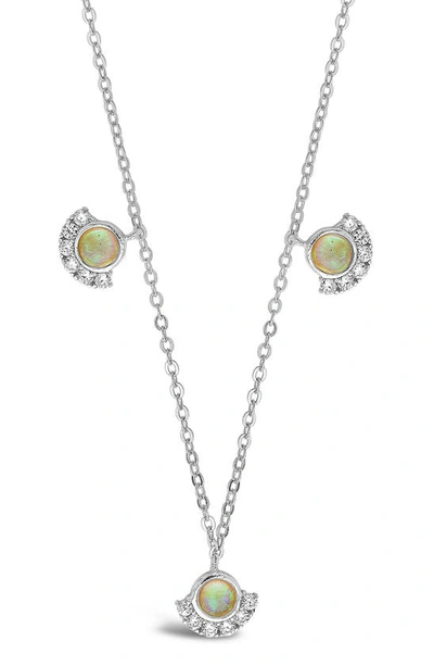 Sterling Forever Half Halo Opal Pendant Necklace In Silver