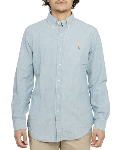 Polo Ralph Lauren Logo Embroidered Curved Hem Shirt In Blue