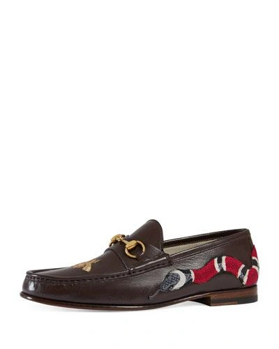 Gucci Roos Leather Moccasin Loafer With Snake, Brown