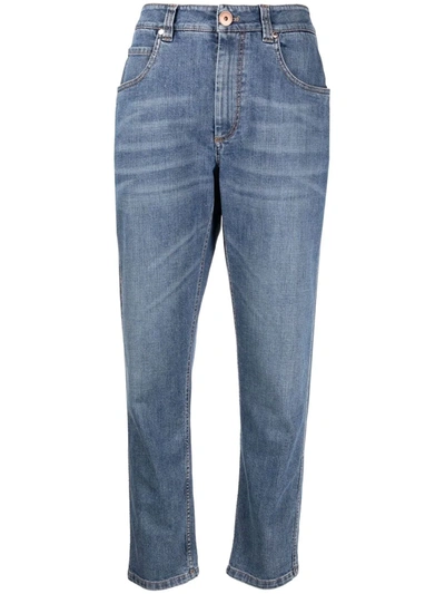 Brunello Cucinelli Faded High-rise Flared Jeans In Blau