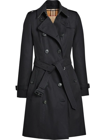 Burberry Chelsea Cotton-gabardine Mid-length Trench Coat In Black