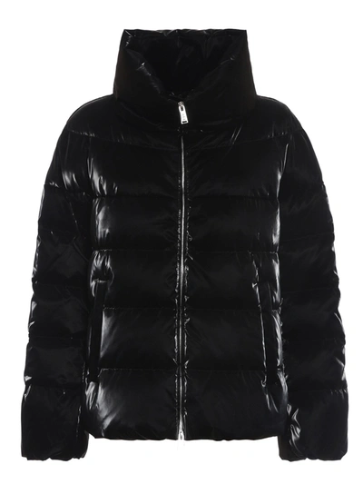 Add Patent Effect Short Puffer Jacket In Black