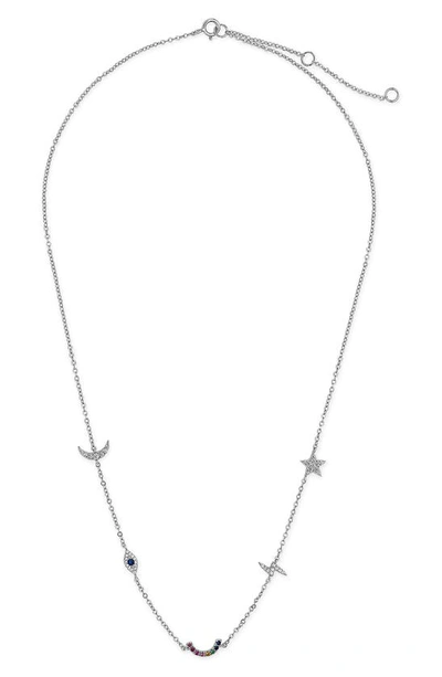 Sterling Forever Women's Sterling Silver Lucky Charm Station Necklace In Silver-tone