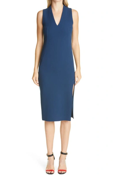 Akris Sleeveless Wool Crepe Sheath Dress In 177-deep Blue