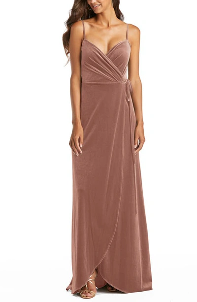 After Six Velvet Wrap Gown In Tawny Rose