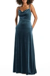 After Six Cowl Neck Velvet Gown In Dutch Blue
