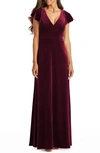 After Six Flutter Sleeve Velvet Gown In Red