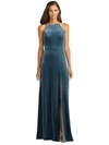Lovely Velvet Halter Gown In Dutch Blue