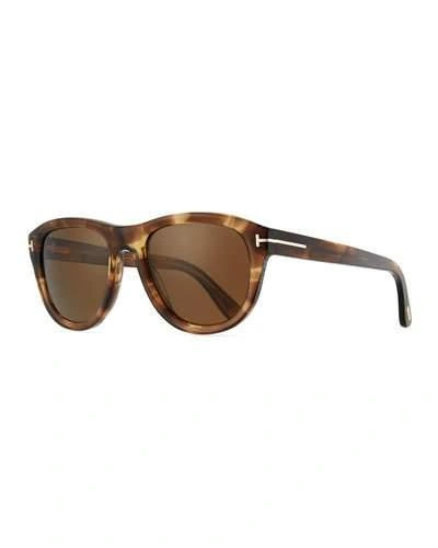 Tom Ford Benedict Polarized Soft Square Sunglasses, Shiny Striped Brown/brown