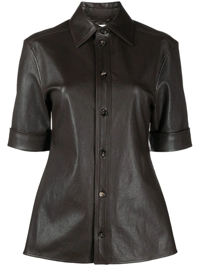 Bottega Veneta Womens Fondente Short-sleeve Leather Shirt 8