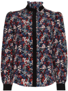 See By Chloé Ruffled Floral-print Silk Crepe De Chine Blouse In Blue