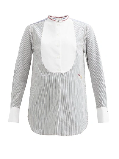 Chloé Striped Cotton Shirt With Contrasting Bib In Blue