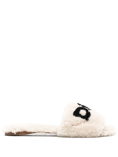 Aquazzura So Dream Genuine Shearling Slide Sandal In Cream/black