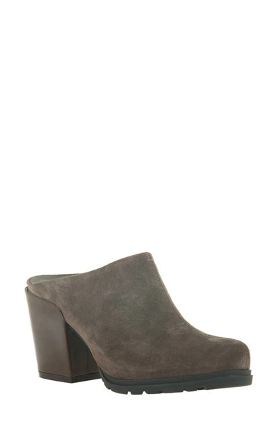 Naked Feet Proper Block Heel Mule In Greige Suede