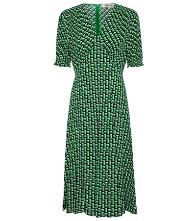 Diane Von Furstenberg Jemma Cinch-sleeve Crepe Midi Dress In 3d Chain Medium Green