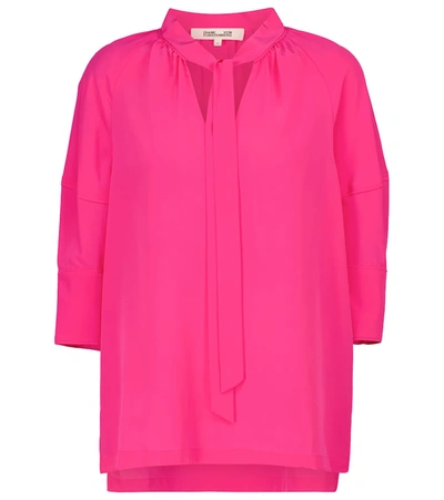 Diane Von Furstenberg Lynn Pussy-bow Silk Crepe De Chine Top In Pink