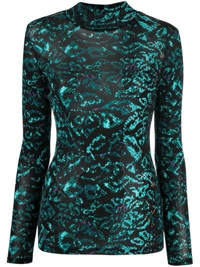 Diane Von Furstenberg Remy Printed Stretch-mesh Top In Leopard Snake Patina