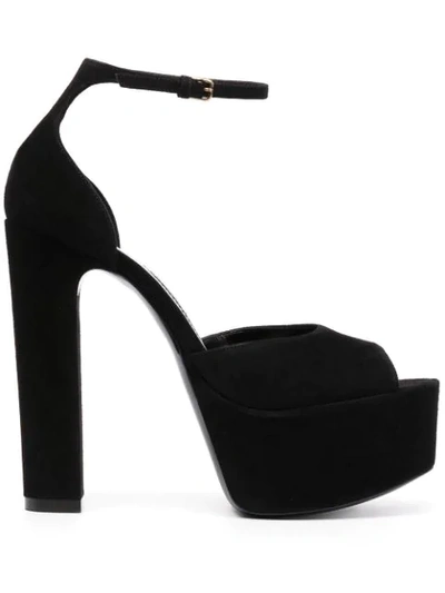 Saint Laurent Jodie Ankle Strap Platform Sandal In Noir