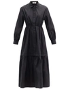 Co Tiered Button-down Poplin Maxi Dress In Black