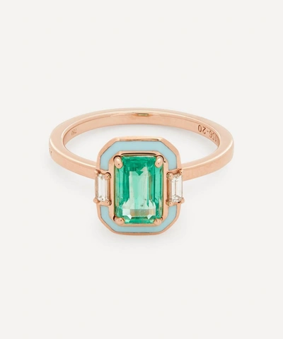 Selim Mouzannar Rose Gold Gemma Emerald And Diamond Enamel Ring
