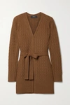Theory Malinka Belted Cable-knit Cashmere Cardigan In Brown