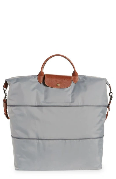 Longchamp Le Pliage Expandable Travel Duffel Nylon Weekender In Grey