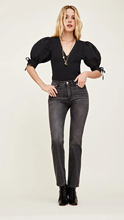 Ulla Johnson Pia Ribbed Puff-sleeve Top In Noir