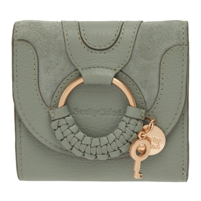 See By Chloé Green Suede Hana Square Wallet In 39a Mistfrs