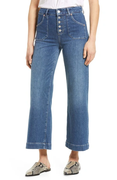 Paige Anessa High Waist Button Fly Wide Leg Jeans In Blue | ModeSens