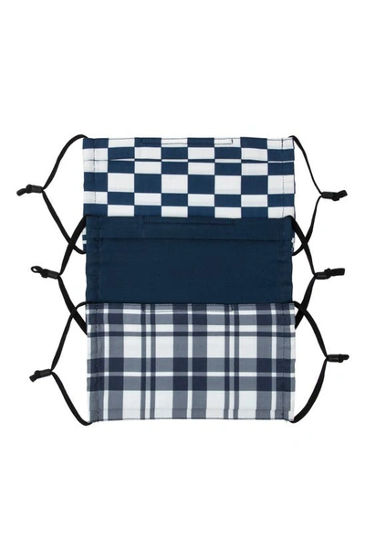Frye Adult 3-pk Plaid And Stripe Print 6 Face Mask Set In Navy Multi