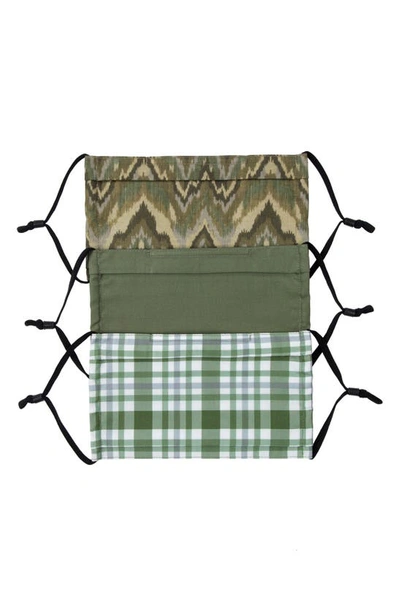 Frye Adult 3-pk Plaid And Stripe Print Face Mask Set In Fatigue Multi