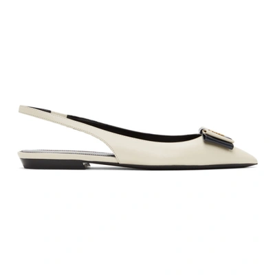 Saint Laurent Anais Bow-embellished Leather Slingback Point-toe Flats In Beige