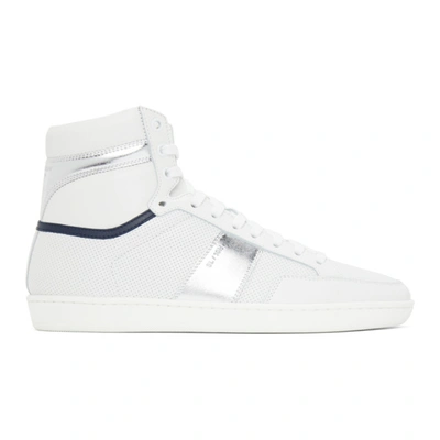 Saint Laurent Men's Court Classic Sl/10 Metallic Perforated High-top Sneakers In White Multi