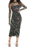 Afrm Shailene Mesh Mock Neck Maxi Dress In Earthy Spiral