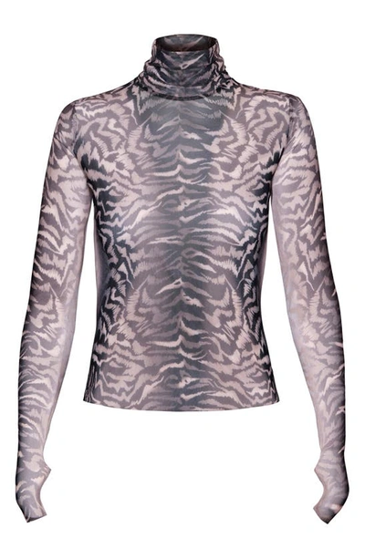 Afrm Zadie Semi Sheer Turtleneck In Placement Ombre Animal