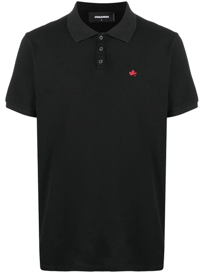 Dsquared2 Leaf-embroidered Polo Shirt In Black