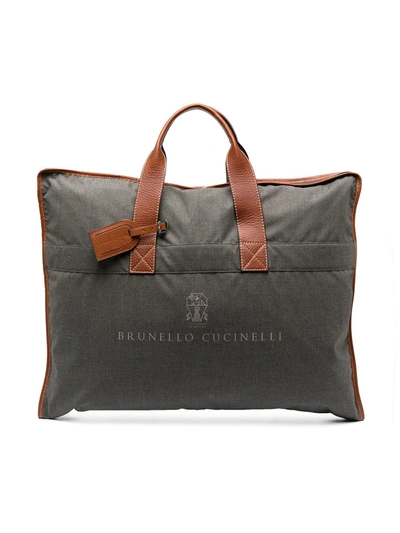 Brunello Cucinelli Bi-fold Suit Carry Bag In Grigio Medio+copper