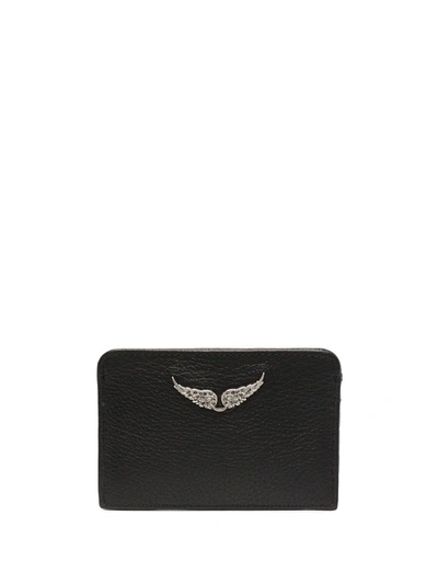 Zadig & Voltaire Pebbled Leather Card Holder In Black