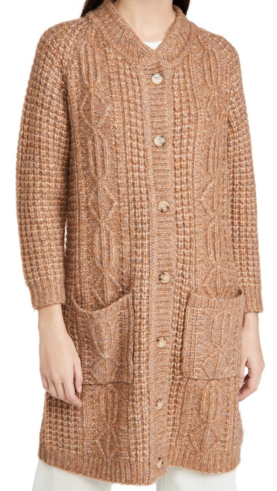 The Great The Long Cable Cardigan In Caramel Marl