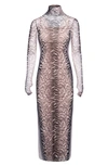 Afrm Shailene Sheer Long Sleeve Dress In Placement Ombre Animal