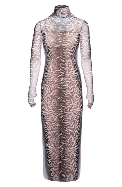 Afrm Shailene Sheer Long Sleeve Dress In Placement Ombre Animal