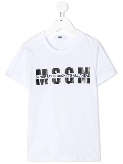 Msgm Kids' Logo-print Cotton T-shirt In Bianco