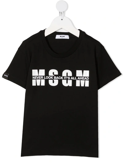 Msgm Kids' Logo Print Cotton T-shirt In Black